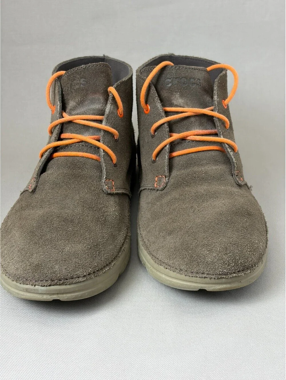 Crocs Mens 12 Suede Chukka Boots Ankle Desert Shoes Brown Orange Lace 14669